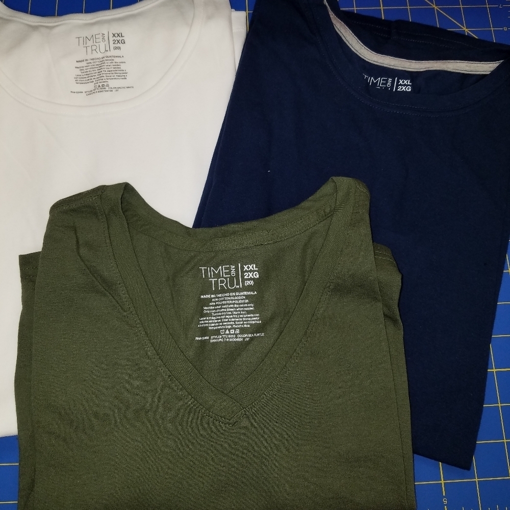 Set 3 Time & Tru XXL (20) Blue White V Neck Khaki…